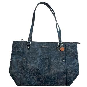 SAKROOTS Easy Clean Shoulder Bag With Paisley Design Black & Grey 11" Drop